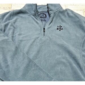 Life Is Good Blue Fleece 1/4 Zip Pullover Sweatshirt Pockets embroidered Logo LG